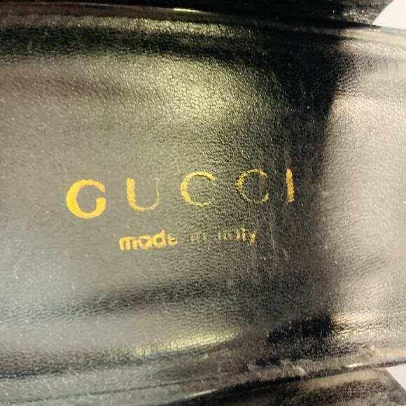 GUCCI Size 8.5 Black Gold Suede Patent Leather Ankle Sandals - Picture 7 of 11